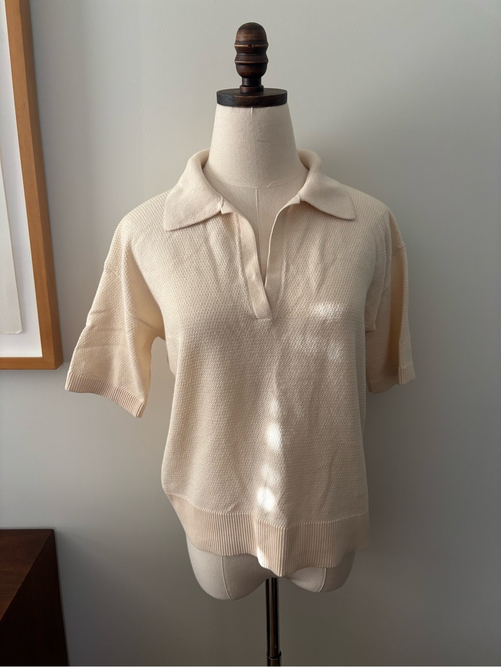 Vintage Cream Short-Sleeve Polo Knit Top